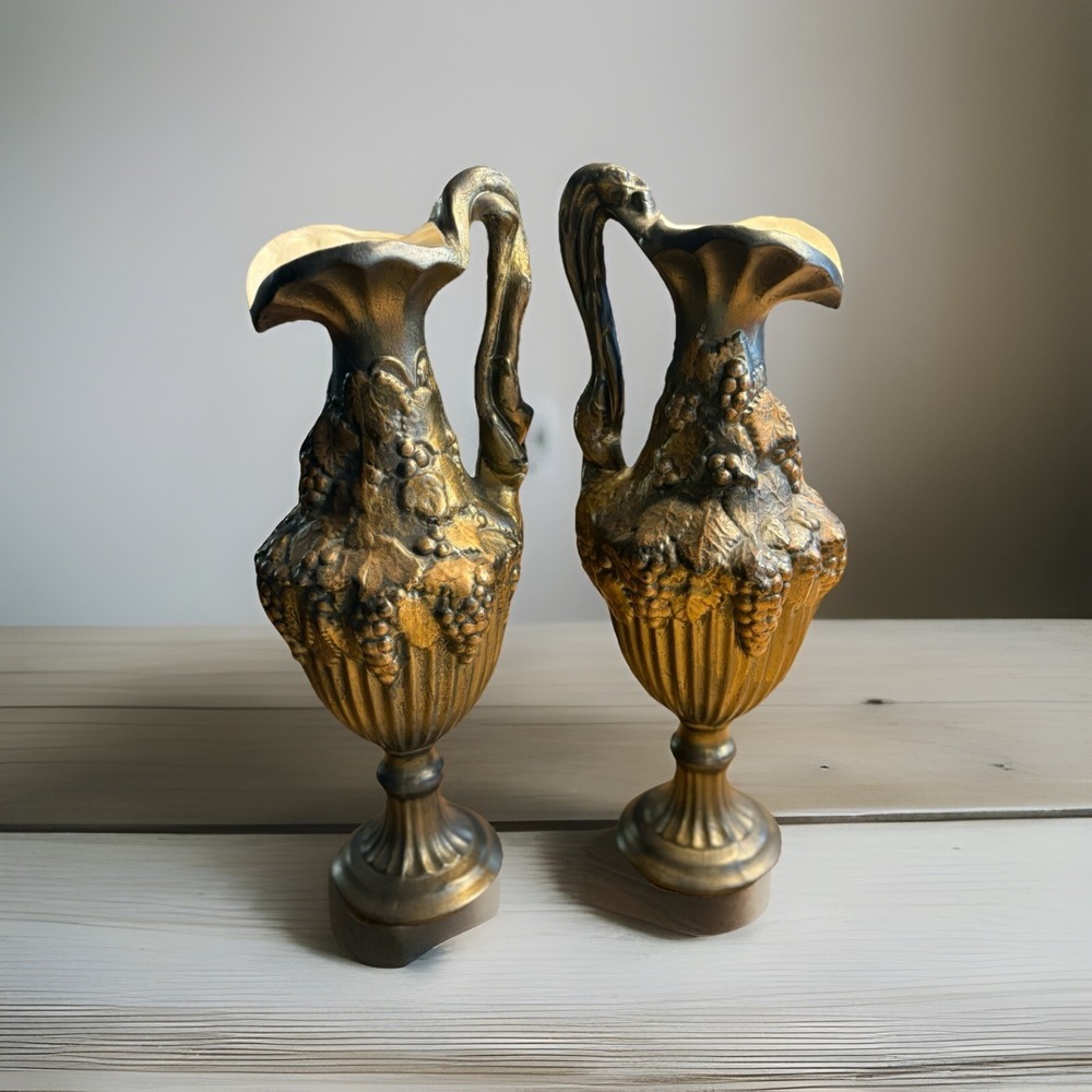 Vintage Arnels Pottery Greek Classical Style Grape‎ Ewer Pitcher Set Of 2